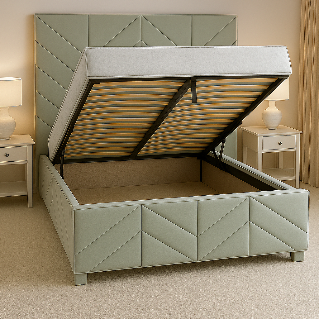 Chevrons Bed Frame Upholstered Boxed Headboard & Footboard | Multiple Sizes & Colours